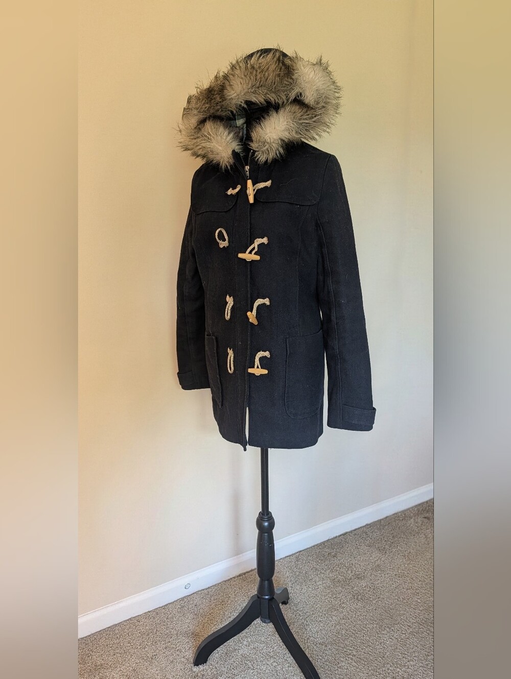 American Eagle Toggle Hooded Coat with Faux Fur Trim